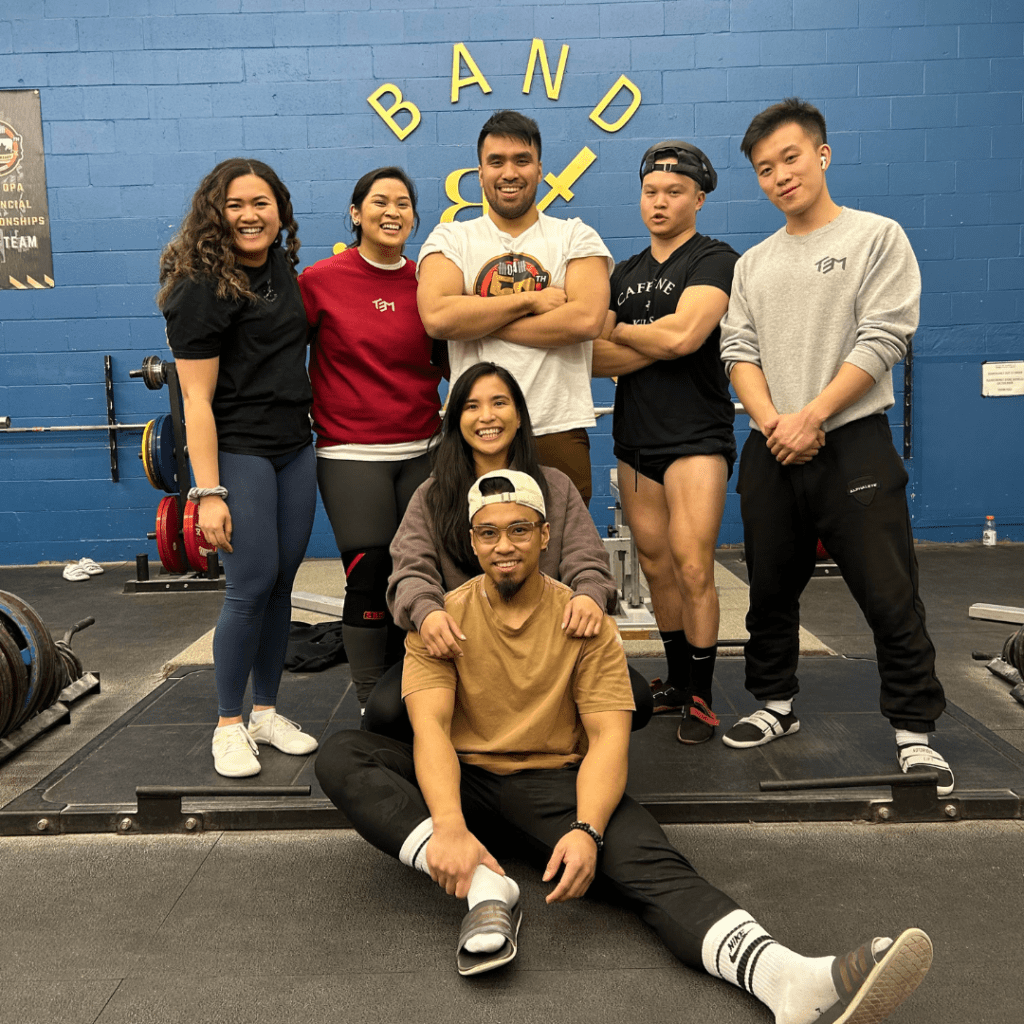 From left to right - Ally, Leah, Nick, Cam and Jimmy. Maria and Mark at the bottom. TEM Athletes at Band of Barbells.