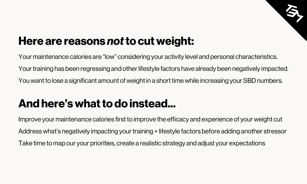 Reasons not to cut weight and what to do instead